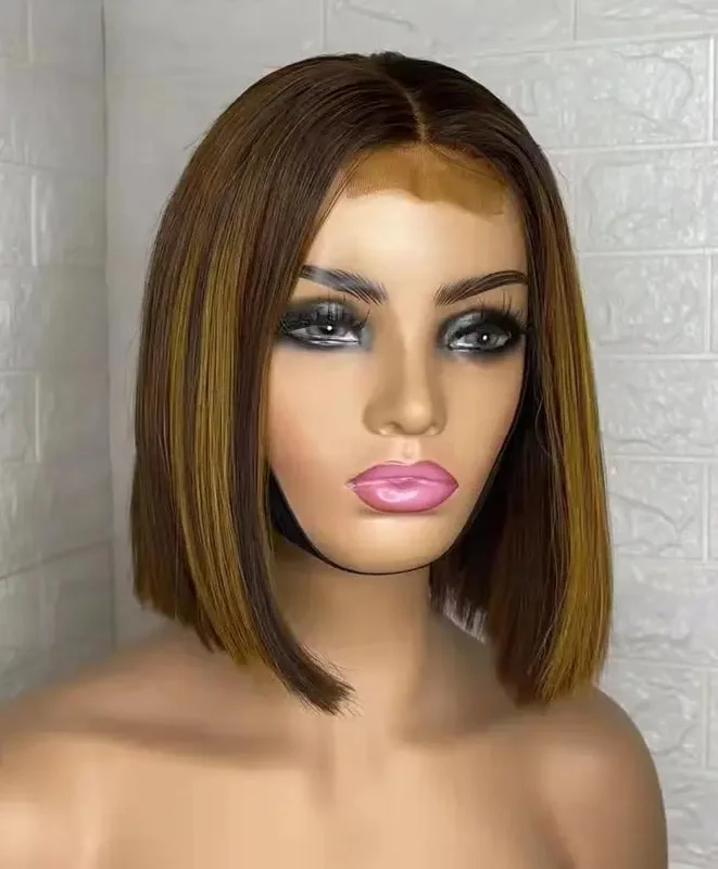 Wig spray for hold-12A Bob Wig Highlight Brown Silky Straight Wigs