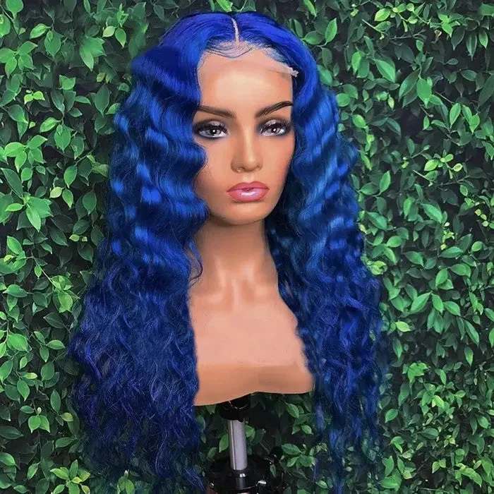 Wig for loose curls-13*6 Lace Front Wig Pre Plucked Blue Color Deep Hair