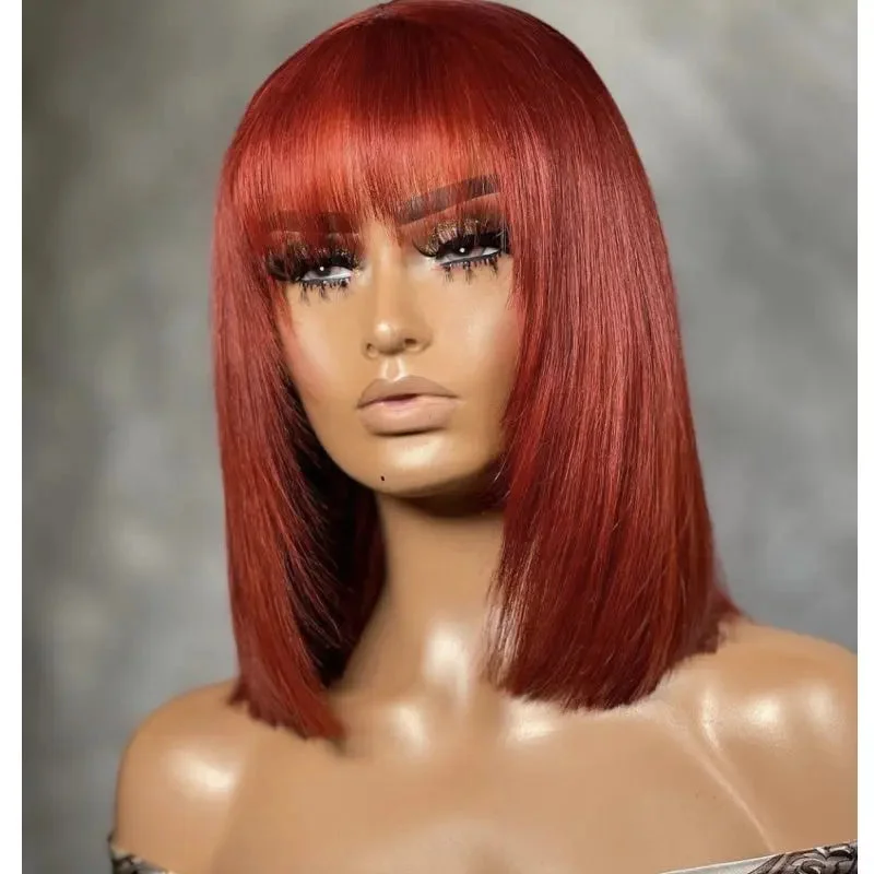 Long straight wig red-red bob hair with bang wigs