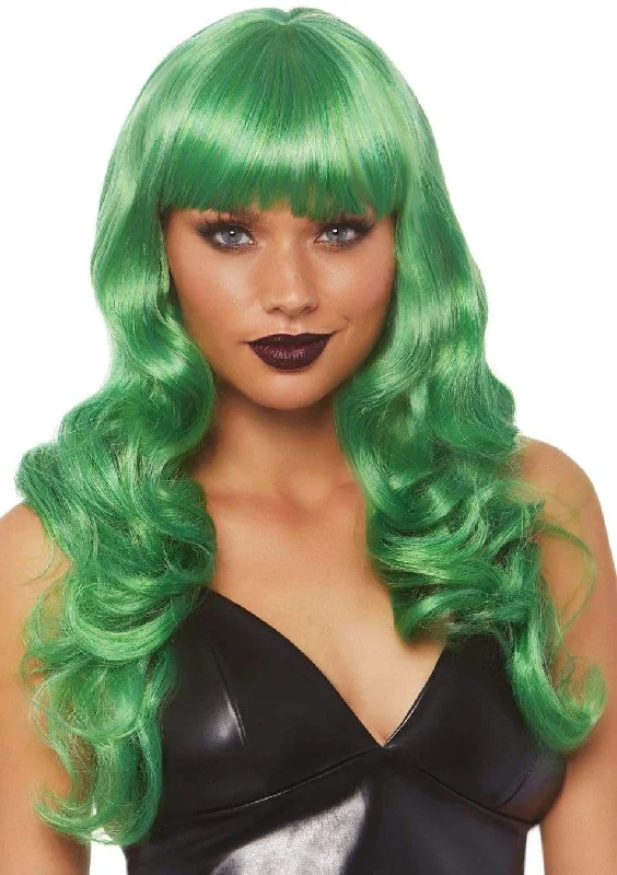 Short gray wig for sale-24 Inch Misfit Long Wavy Bang Wig - Green