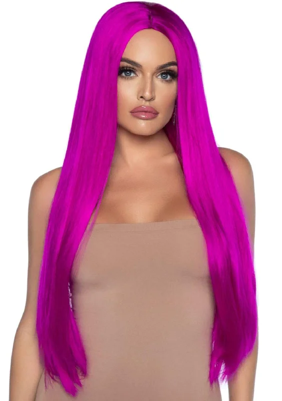 Synthetic wig for fall-33 Inch Long Straight Center Part Wig Raspberry