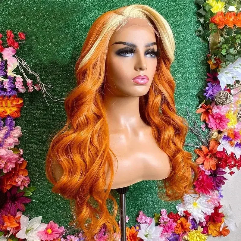 Invisible part wig-Blonde Bright Orange Brazilian Hair Wig