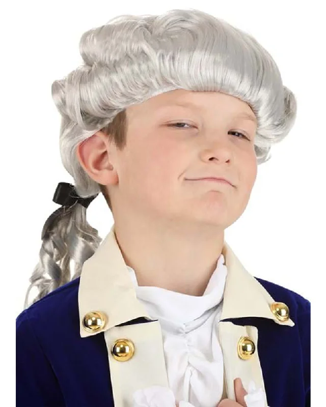 Short black wig straight-American Colonial Kids Powdered Wig