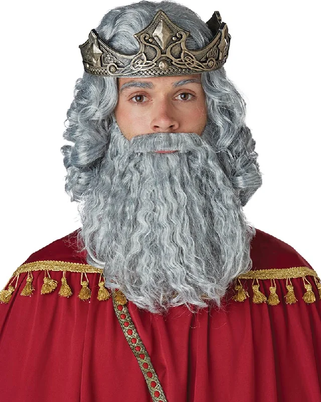 Synthetic wig for fall-Biblical King Curly Grey Wig and Beard