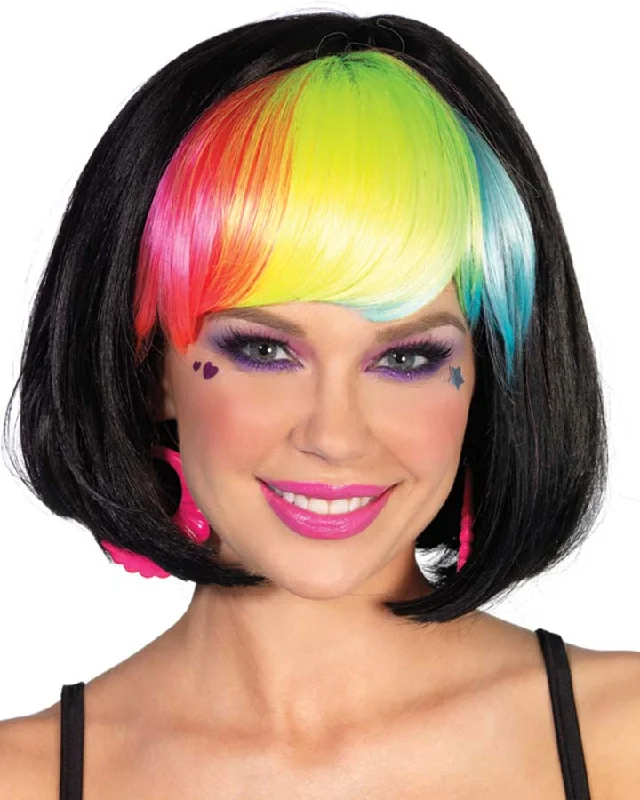 Long wavy wig for sale-Black Bob Rainbow Wig