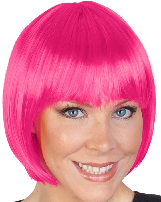 Short wig for seniors-Bob Hot Pink Wig