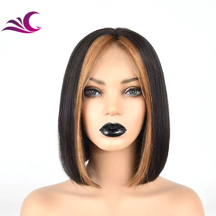 Wig for extra volume-Celebrity Wings Highlight Color 13X4 Lace Front Wig Short Bob Pre Plucked Cuticle Aligned Hair 360 Lace Wigs