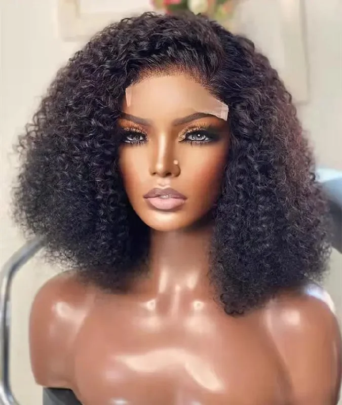 Lace front wig for beginners-Customized Bob Curly Wig #2 Black Deep Curly Hair