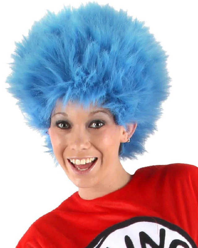 Medium curly wig blonde-Dr Seuss Thing 1 and Thing 2 Blue Wig