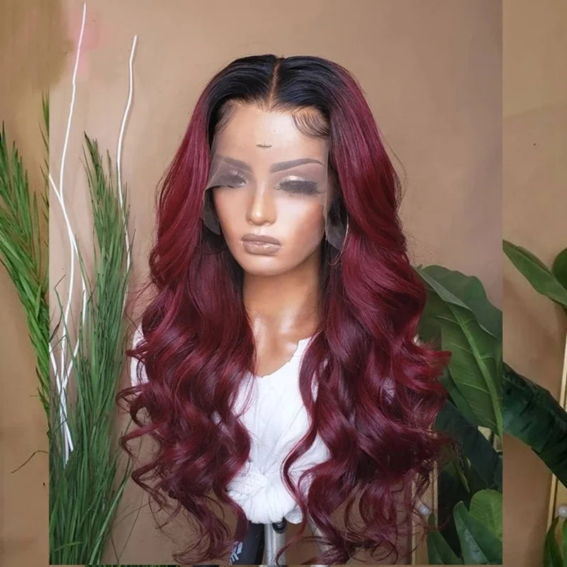 Wig for rare style-Drop Shipping Ocean Body Wave Ombre 99J Burgundy Color Virgin Brazilian Cuticle Aligned Hair Lace Front Wigs