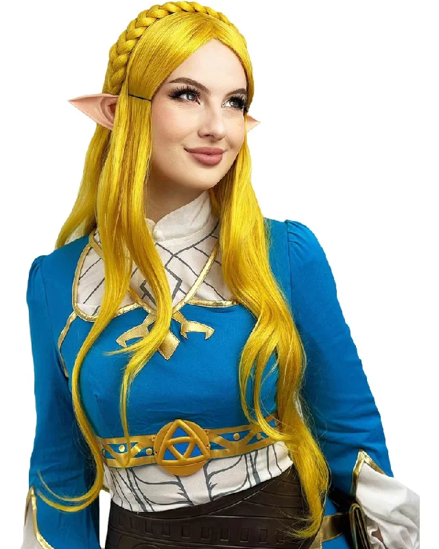 Long black wig wavy-Elf Princess Premium Long Yellow Cosplay Wig With Elf Ears Set