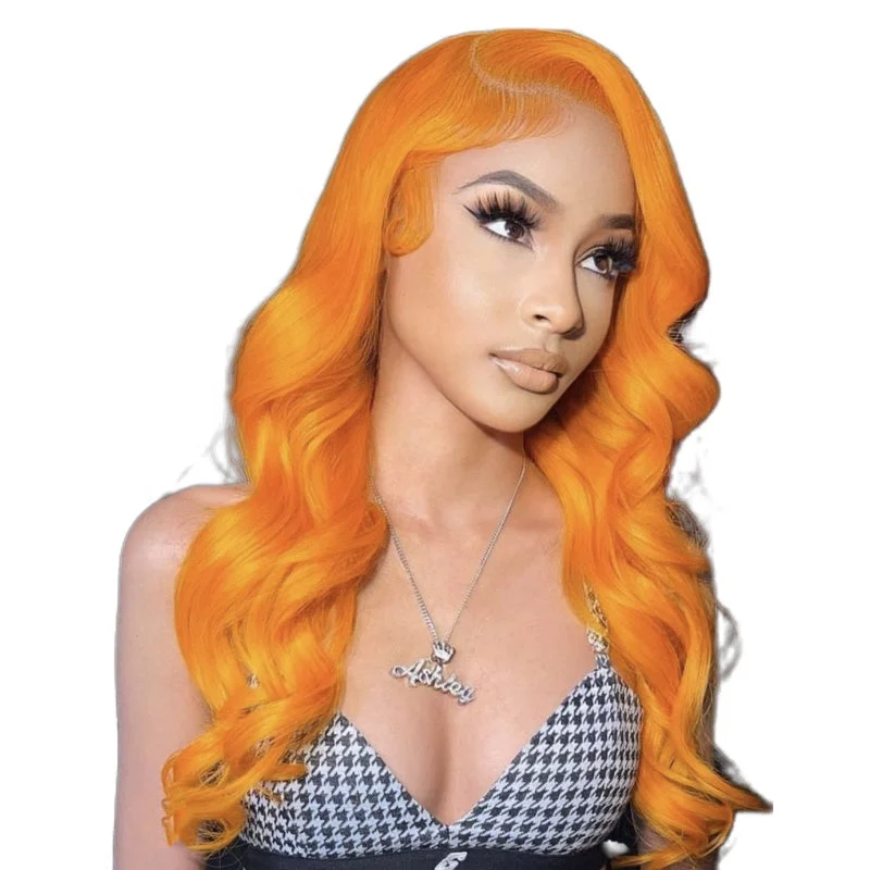 Wig for deep volume-factory 12A grade brazilian hd lace frontal wig vendors orange blonde colored body wave hd full 4x4 closure lace wig