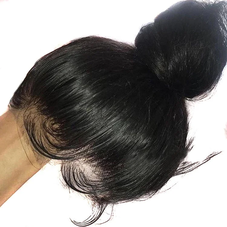 Synthetic wig for teens-Fast Delivery High Ponytail Silky Straight Virgin Cuticle Aligned Hair 360 Full Lace Frontal Wigs With Natural Hairline