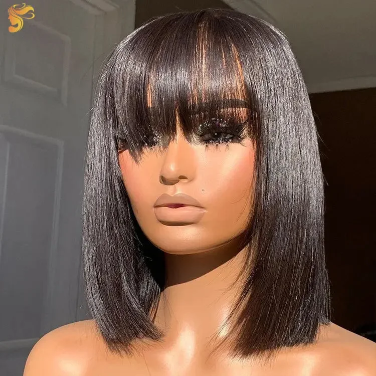 Wig for standout piece-Glueless Brazilian Short Bob Wig With Bangs