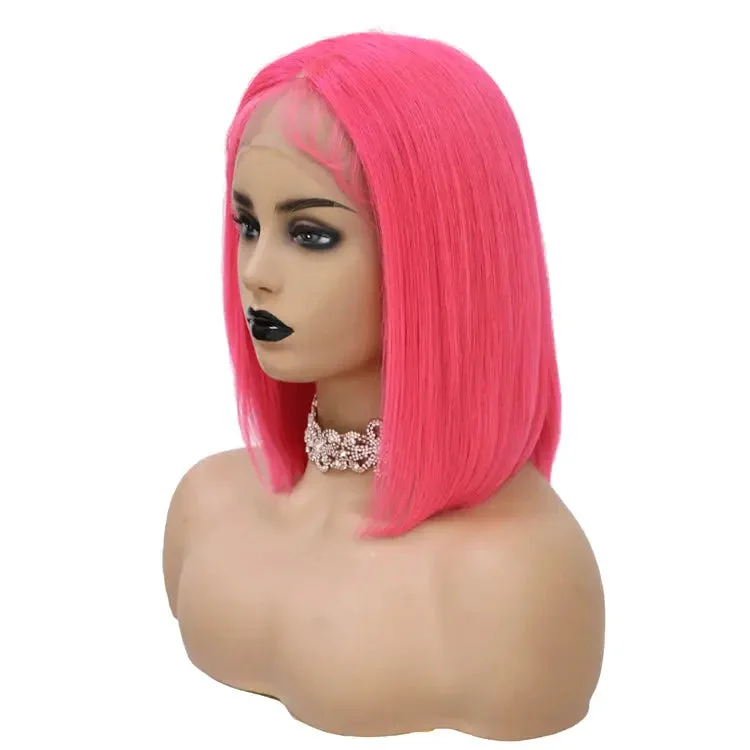 Wig for school event-Hot Sale 14" Pink Color Long Bob Brazilian Hair