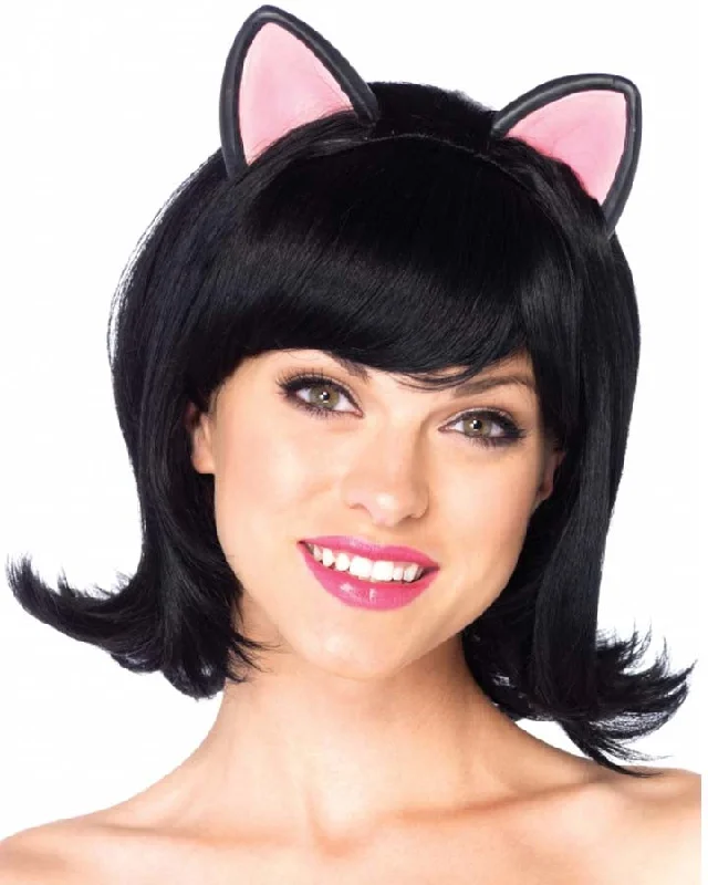 Short blonde wig for sale-Kitty Kat Bob Black Wig