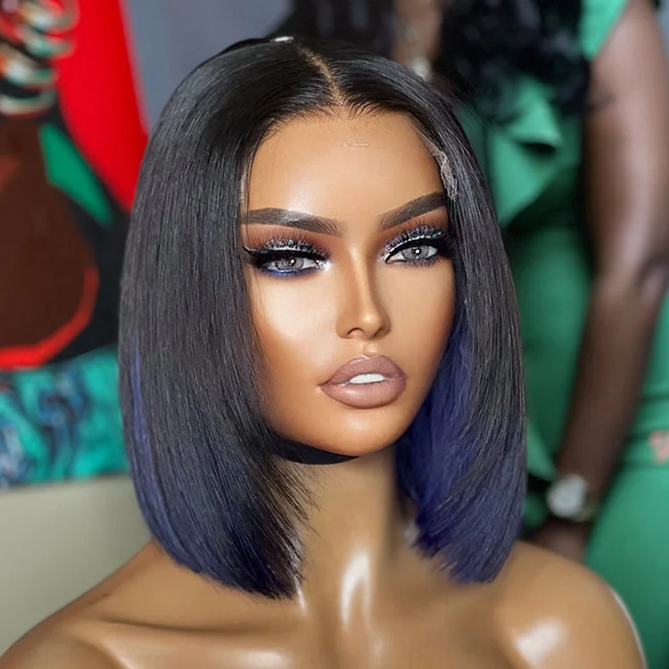 Wig for vivid hues-Limited Design | Peekaboo Purple Highlight Glueless 5x5 Closure HD Lace Bob Wig | Large & Small Cap Size