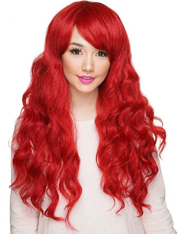 Wig for diamond face-Long Wavy Premium Crimson Red Wig