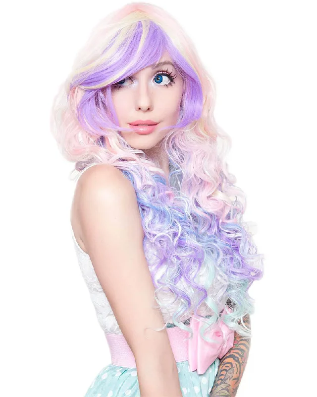 Blonde curly wig short-Long Wavy Premium Rainbow Wig