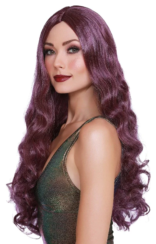 Short black wig for women-Long Wavy Wig - Purple