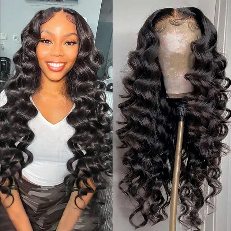 Synthetic wig for anime-Malaysian Soft End Thick Healthy Ends Lace Wig Pre Plucked Natural Hairline Loose Deep Wave Raw Virgin 360 Lace Frontal Wigs