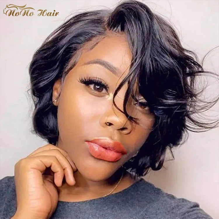 Wig for bouncy curls-New Design Brazilian Short Bob Wig Style Natural Color Pixie Cut Pixie Cut Wig Swiss Hd T Lace Wig