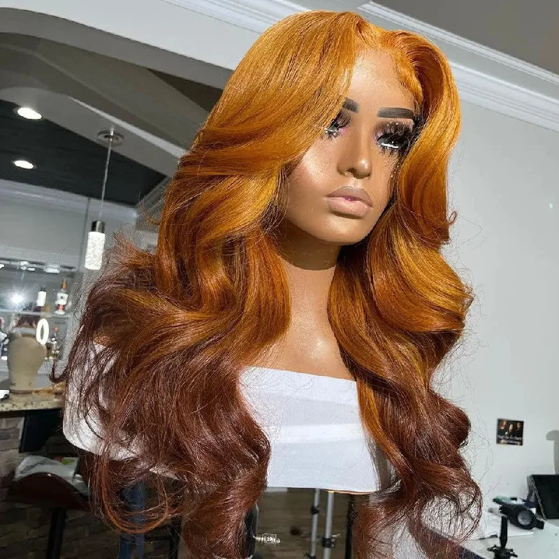 Wig for dynamic style-New Design Ginger Wavy Wigs Virgin Cuticle Aligned Hair 13*4 Lace front Wigs with Baby Hair