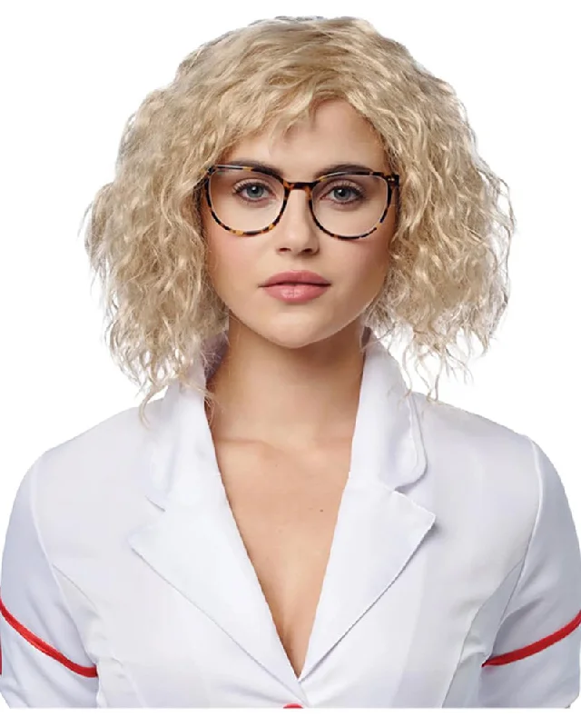 Long black wig straight-Nutty Nurse Short Blonde Curly Wig