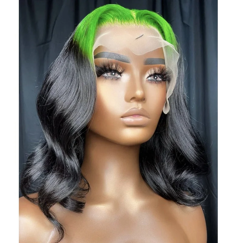 Long blonde wig straight-ombre green color transparent 100% brazilian hair hd lace front wig for black women hd 13x6 lace frontal wig