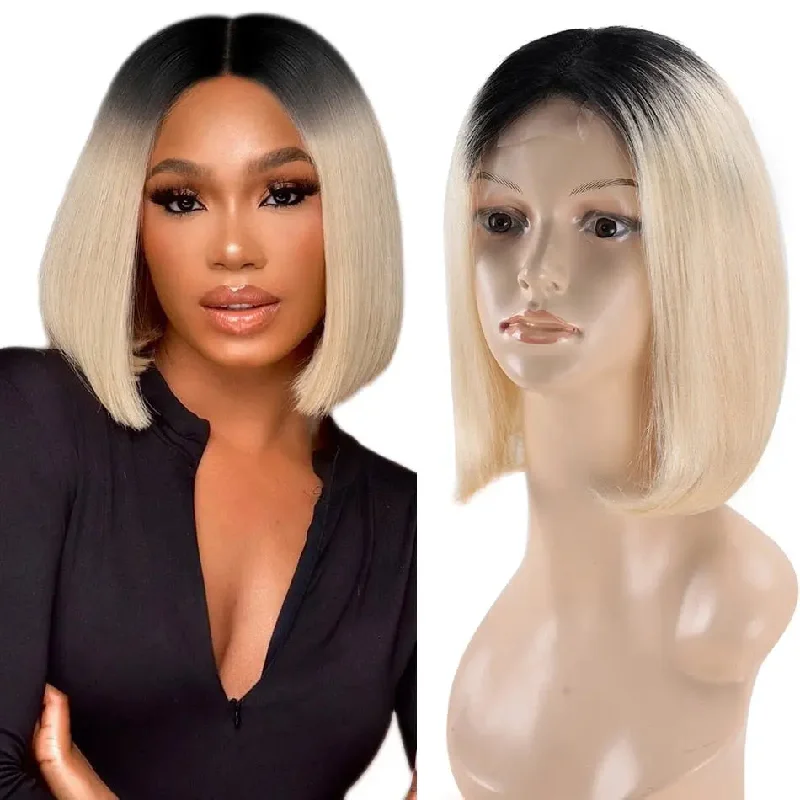 Wig for narrow face-Ombre T1b/613 Bob transparent Lace Wig