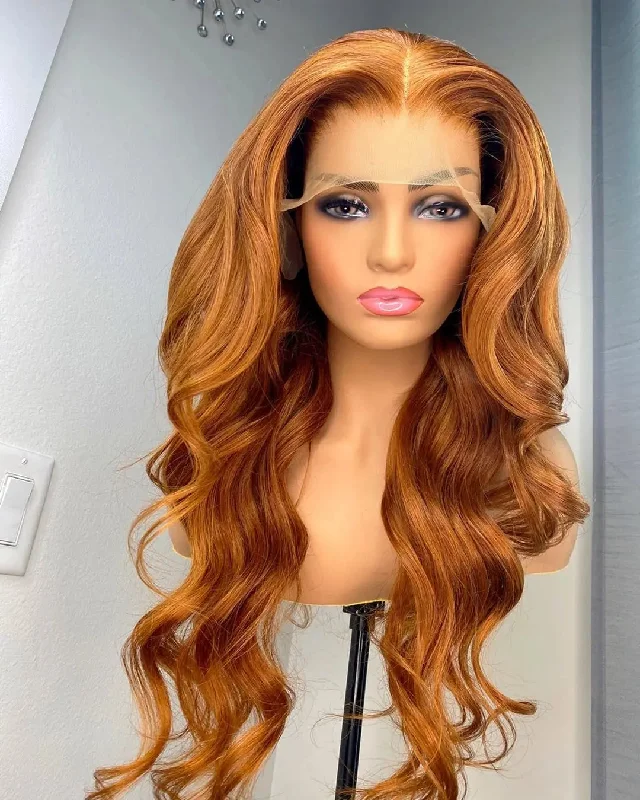 Black wavy wig long-Orange Ginger Blonde  Color  Brazilian Cuticle Aligned Hair Lace Front Wigs Loose Wave Pre Plucked  Swiss Lace Wigs Frontal