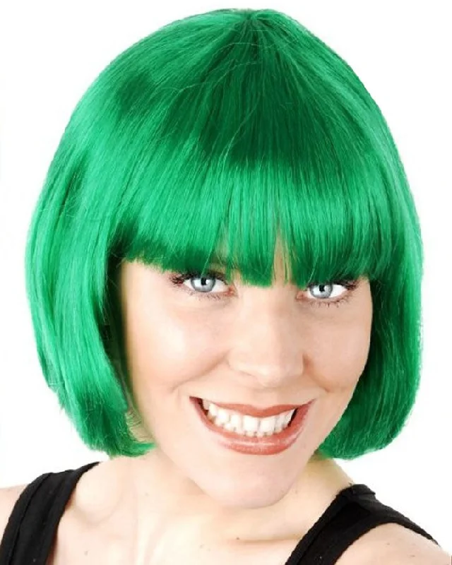 Lace wig with volume-Paige Bright Green Bob Wig with Fringe