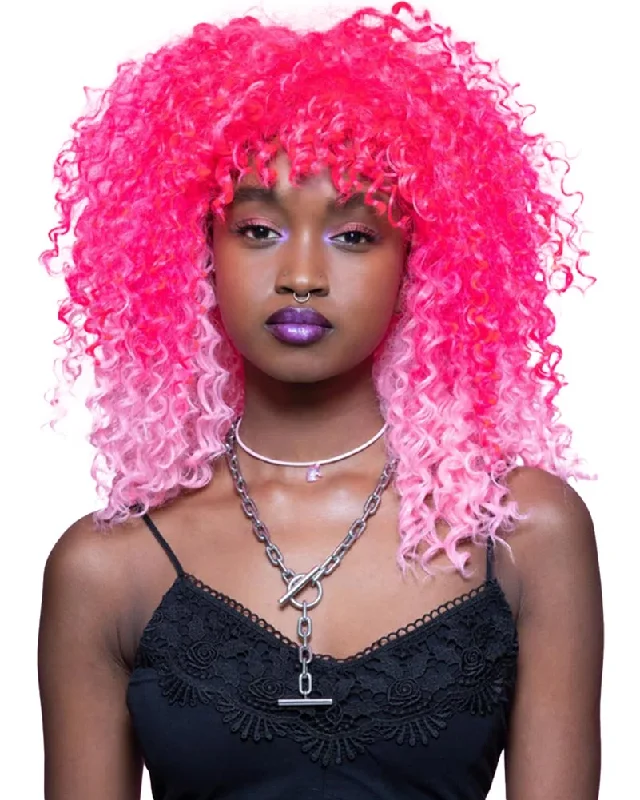 Curly wig for teens-Pink Passion Ombre Curly Wig