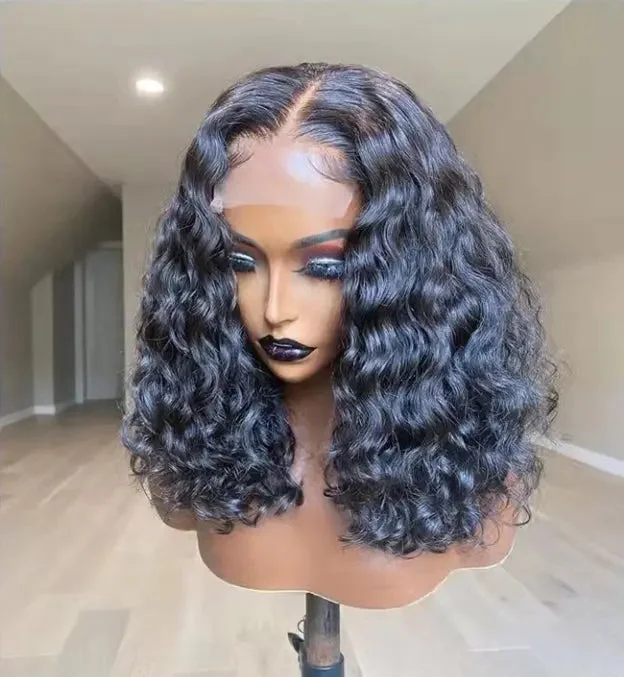 Wig for winter party-Pre Plucked Natural Black Deep Wave Unprocessed Peruvian Hair 13*4 Lace Front Wigs for Black Women