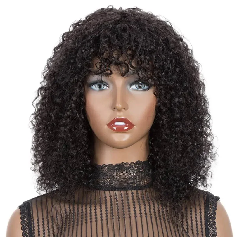 Short blonde wig wavy-Sleek Bob Wig With Bangs Kinky Curly Hair Wigs