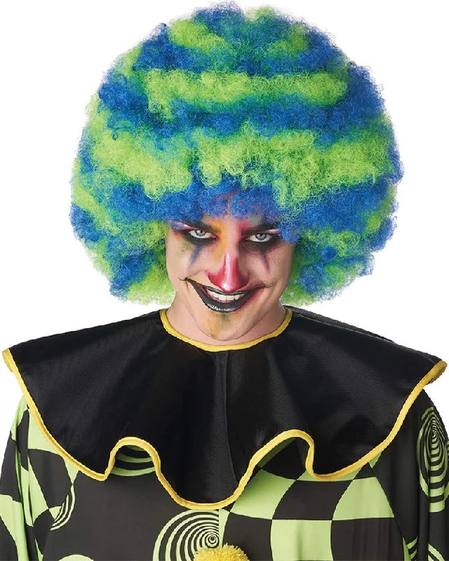 Medium length wig red-Spiral Clown Blue and Green Afro Wig