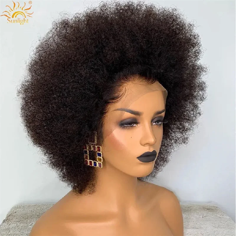 Medium bob wig gray-Super Afro Short Kinky Curly Wig 13x4 Lace