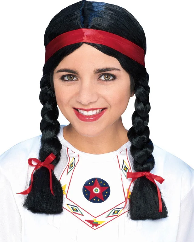 Synthetic wig with volume-Tribal Black Wig with Ribbons