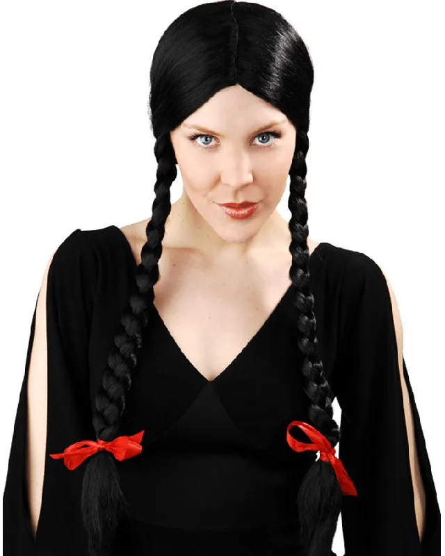 Long wig for height-Wednesday Addams Plaits Black Wig