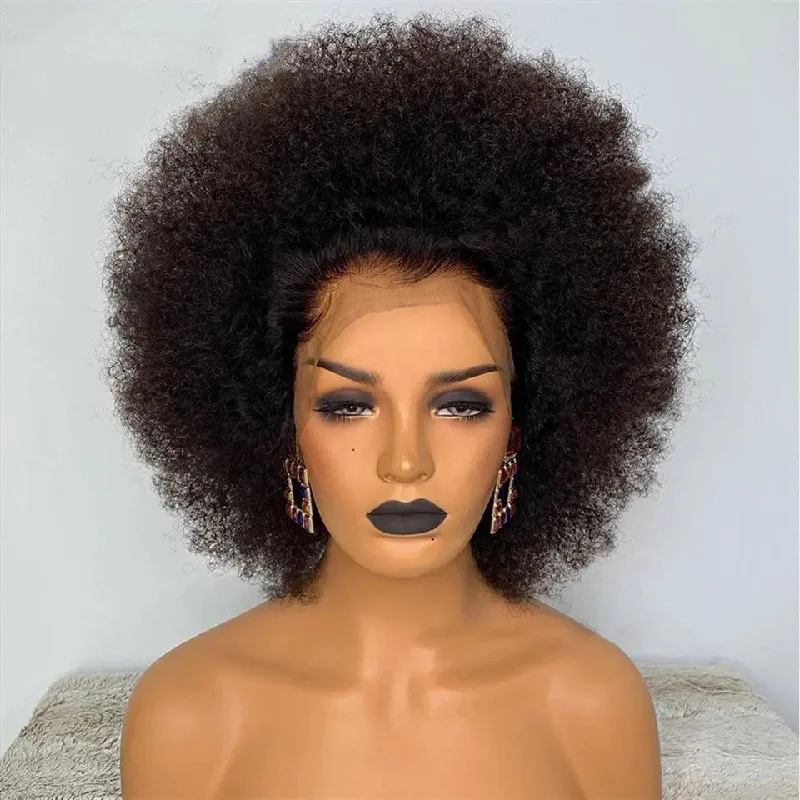 Wig for smooth style-Wholesale Afro Kinky Curly Bob Wigs Cuticle Aligned Virgin Hair 13*4 Lace Front Wigs for Black Women