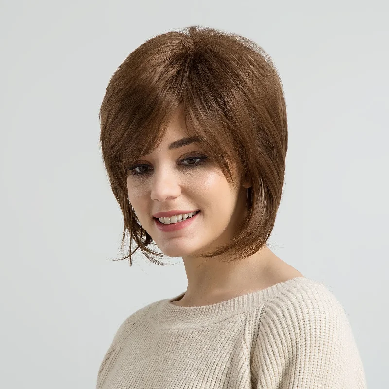 Synthetic wigs for elegant style-10inch Golden Brown Layered Cut Heat Resistant Fiber Synthetic Wig