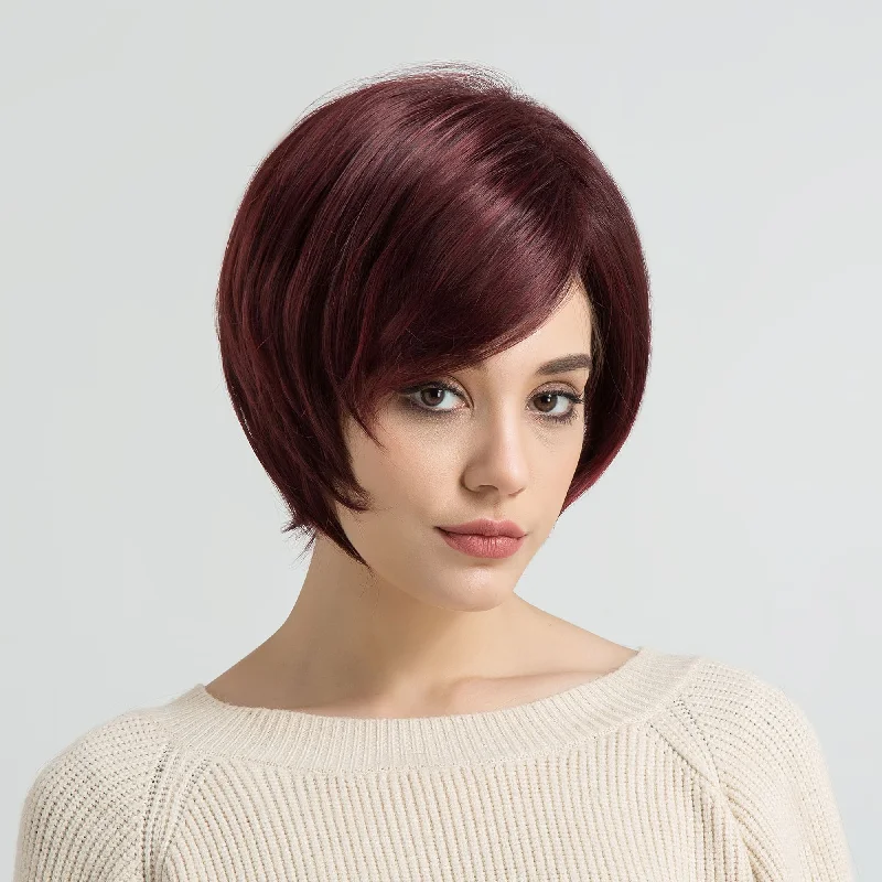 Synthetic wigs for retail sale-10inch Short Cut Red⁣ Side Part Heat Resistant Fiber Synthetic Wig