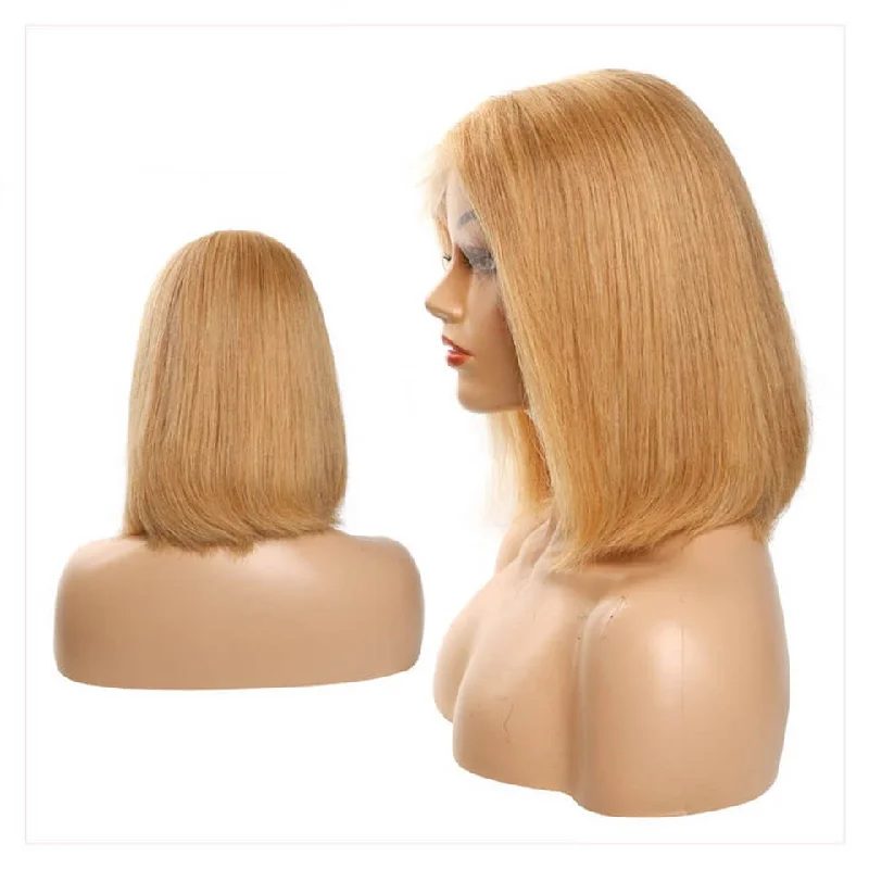 real person hair ring chic accessory-#27 Color Short Bob Lace Wig Straight Human Hair Wigs