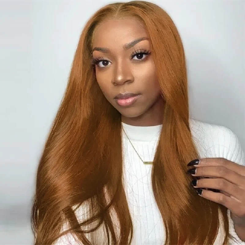 real person hair ring single edition-#30 Colored Hair 180% Density Lace Front Wig Straight Colored Human Hair Wigs