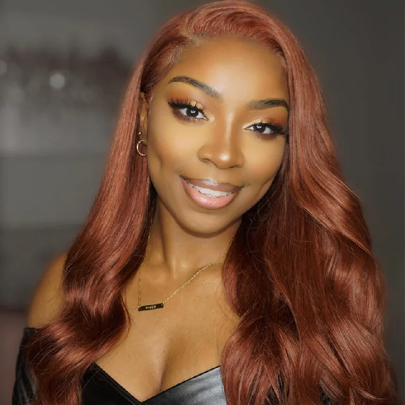 real person hair ring connection piece-#33 Ginger Colored Human Hair Lace Front Wig Straight 180% Density