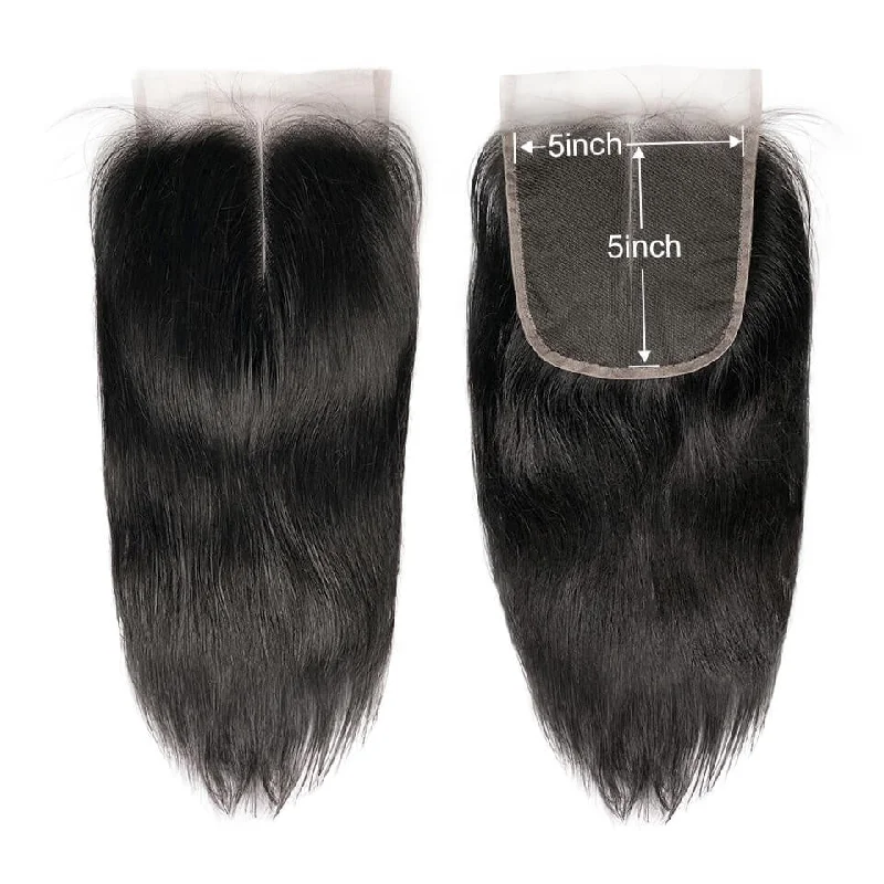 real person hair ring promotion present-5x5 HD Swiss Lace Closure Straight Human Virgin Hair