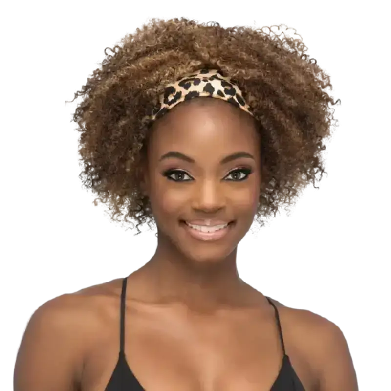 Synthetic wigs with angled cut-Ms. Flower | Leopard Print Headband Wig – Layered Curly Synthetic Style