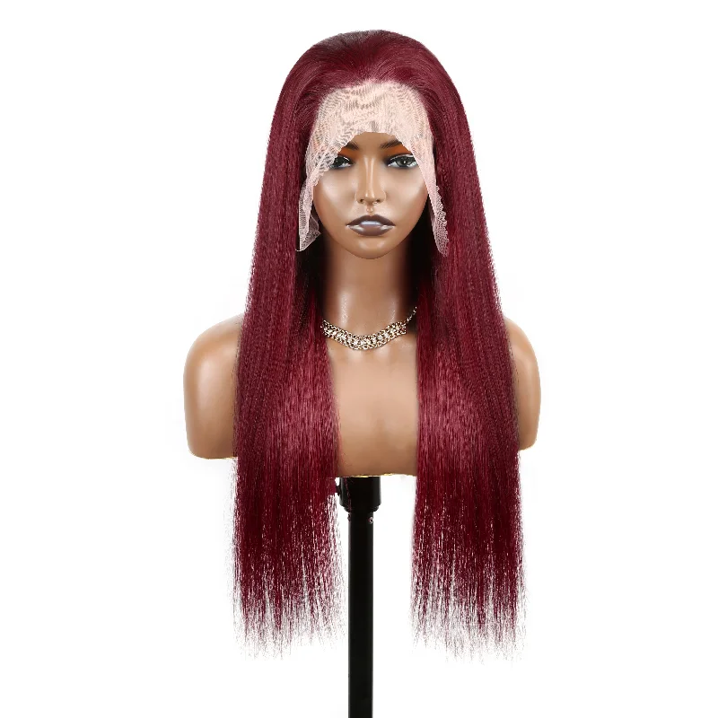 real person hair ring adaptable design-#99J Colored Hair Lace Front Wig Straight Colored Human Hair Lace Wigs