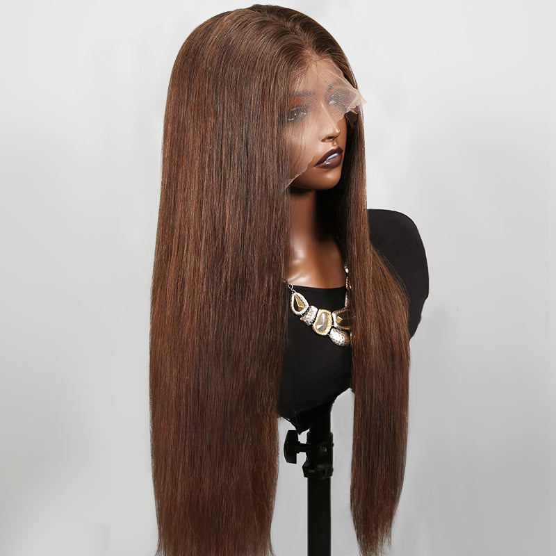 real person hair ring local souvenir-HD Glueless Chocolate Brown Colored Straight Human Hair Wigs