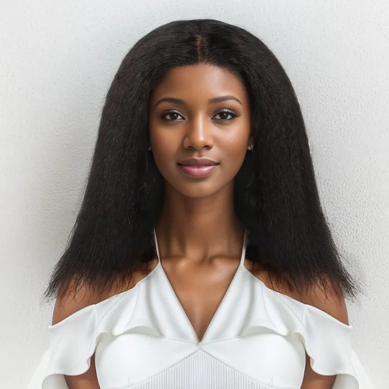 real person hair ring mobile offer-13x4 Afro Kinky Straight Minimalist Bob Lace Front Human Hair Wig